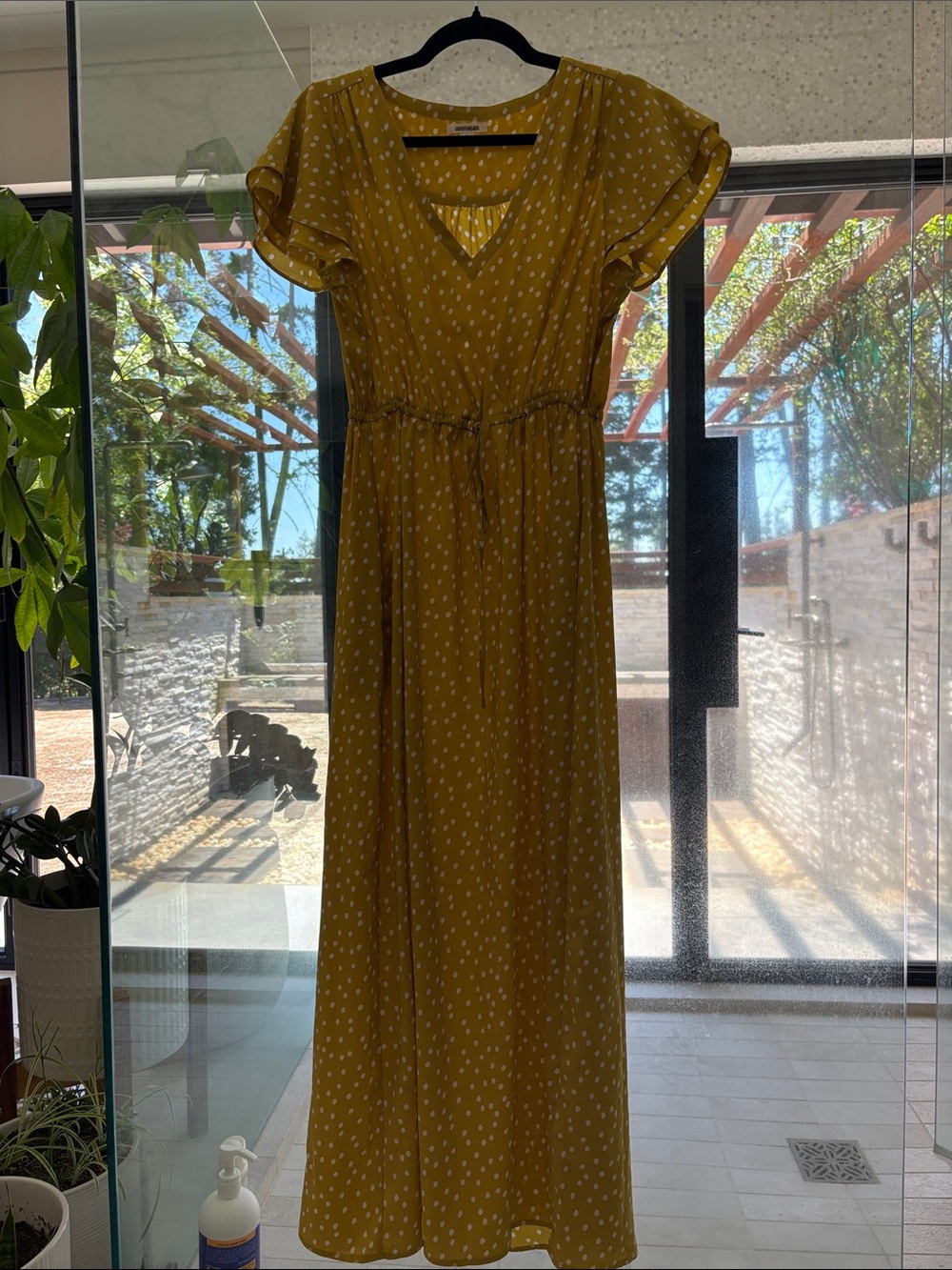 Goodthreads Mustard Maxi Dress with White Dot Print